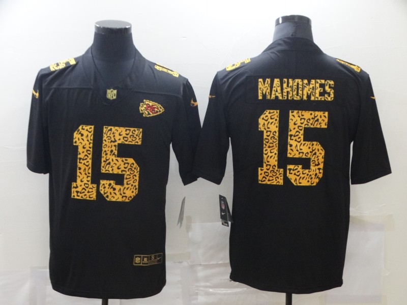 Men's Kansas City Chiefs #15 Patrick Mahomes 2020 Black Leopard Print Fashion Limited Stitched Jersey